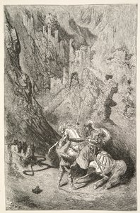 Auf dem Weg zur Grünen Kapelle, aus Geschichten der Tage von König Artus von Charles Henry Hanson, veröffentlicht 1898 von Gustave Dore
