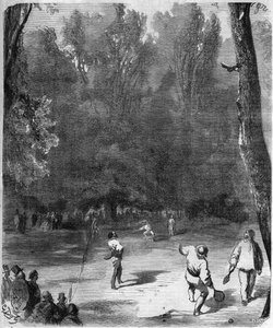 Ballspieler im Jardin du Luxembourg in Paris im Jahr 1868 - Zeichnung von Gustave Doré
