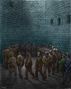 Gefangene machen ihre Runden im Hof des Westgate-Gefängnisses in London, von Gustave Doré