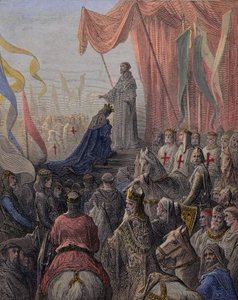 Saint Bernard de Clairvaux predigt den zweiten Kreuzzug in Anwesenheit von König Ludwig VII., Königin Alienor von Aquitanien und Abt Suger