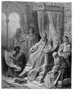 Sanuto präsentiert Papst Johannes XXII. die Karten des Orients - Gravur von Gustave Doré von Gustave Dore