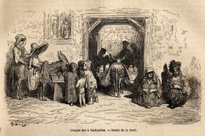 Skizze nach dem Leben: Bettler in Valpadenas (Kanal). Gravur zur Illustration der Reise nach Spanien von Gustave Doré (1832-1883) Illustrator und Baron Ch. Davillier Redakteur, 1862, veröffentlicht in „Le tour du monde, nouveau journal des voyages“, unter 