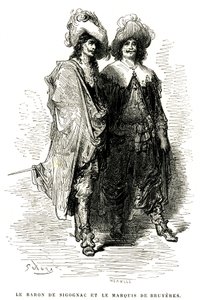 Der Baron de Sigognac und der Marquis de Bruyeres. Stich von Gustave Doré zur Illustration von Théophile Gautiers Roman „Le capitaine Fracasse“, Ausgabe Charpentier 1863. von Gustave Dore