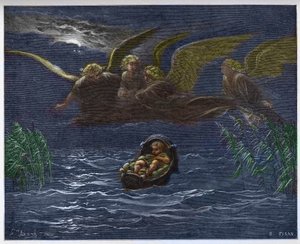 Das Kind Moses am Nil, umgeben von Schutzengeln von Gustave Dore