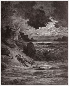 Die Göttliche Komödie, Purgatorio, Gesang 5: Der Körper von Buonconte da Montefeltro im Arno - von Dante Alighieri (1265-1321) - Illustration von Gustave Doré (1832-1883) von Gustave Dore