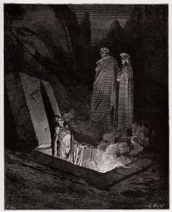 Die Göttliche Komödie (La Divina Commedia), Inferno, Gesang 10: Farinata degli Uberti spricht zu Dante - von Dante Alighieri (1265-1321) - Illustration von Gustave Doré (1832-1883)