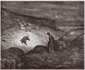 Die Göttliche Komödie (La Divina Commedia), Inferno, Gesang 1: Der Panther am Anfang des Aufstiegs - von Dante Alighieri (1265-1321) - Illustration von Gustave Doré (1832-1883) von Gustave Dore