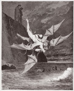 Die Göttliche Komödie, Inferno, Gesang 22: Alichino und Calcabrina ringen über dem Pech - von Dante Alighieri (1265-1321) - Illustration von Gustave Doré (1832-1883) von Gustave Dore