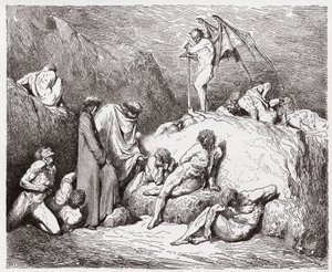 Die Göttliche Komödie (La Divina Commedia), Inferno, Gesang 28: Verstümmelte Unruhestifter in der neunten Bolgia - von Dante Alighieri (1265-1321) - Illustration von Gustave Doré (1832-1883) von Gustave Dore