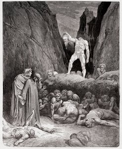 Die Göttliche Komödie, Inferno, Gesang 28: Der abgetrennte Kopf von Bertrand de Born spricht zu Dante - von Dante Alighieri (1265-1321) - Illustration von Gustave Doré (1832-1883)