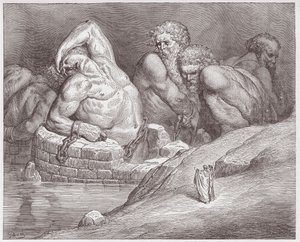 Die Göttliche Komödie, Inferno, Gesang 31: Ephialtes in Fesseln unter den Riesen - von Dante Alighieri (1265-1321) - Illustration von Gustave Doré (1832-1883) von Gustave Dore