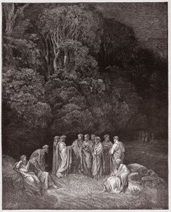 Die Göttliche Komödie, Inferno, Gesang 4: Homer, die Dichter und Helden im Limbus (Illustration von Gustave Doré) von Gustave Dore