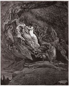 Die Göttliche Komödie, Inferno, Gesang 5: Francesca beschreibt ihren Tod (Illustration von Gustave Doré)