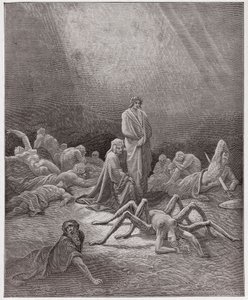 Die Göttliche Komödie, Purgatorio, Gesang 12: Dante betrachtet die Seele von Arachne - von Dante Alighieri (1265-1321) - Illustration von Gustave Doré (1832-1883)