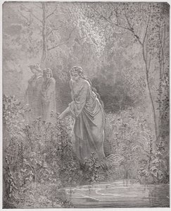 Die Göttliche Komödie, Purgatorio, Gesang 27: Dantes Traum von Leah auf der Wiese - von Dante Alighieri (1265-1321) - Illustration von Gustave Doré (1832-1883)