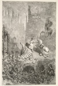 Der Untergang von König Pellams Schloss, aus Geschichten der Tage von König Artus von Charles Henry Hanson, veröffentlicht 1898
