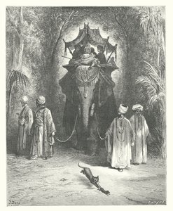 Die Fabeln von La Fontaine: Die Ratte und der Elefant (Stich) von Gustave Dore