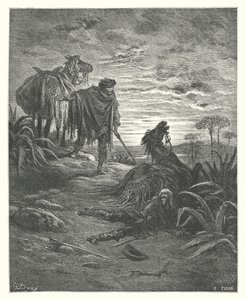 Die Fabeln von La Fontaine: Die zwei Maultiere (Gravur) von Gustave Dore