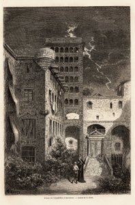 Das Gefängnis der Inquisition in Barcelona, Zeichnung von Gustave Doré (1832-1883), zur Illustration seiner Reise nach Spanien mit C. Davillier im Jahr 1862. Gravur in „Le tour du monde“, herausgegeben von Edouard Charton von Gustave Dore