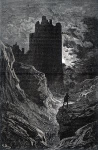 Das Schloss der Angst - Illustration der Angst von Gustave Doré, Gravur