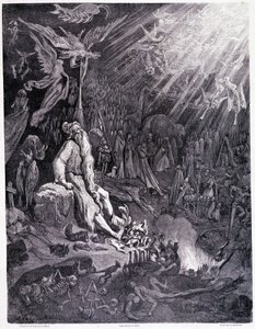 Das Jüngste Gericht wird dein Leiden beenden... Platte XII - Illustration von Gustave Doré (1832-1883), für La légende du juif errant von Pierre Dupont, Ausgabe Librairie du magasin pittoresque, Paris 1862