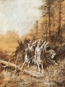 Der Marsch der Ritter, Illustration für die Gedichtreihe Idylls of King von Gustave Dore