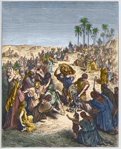 Die Brotvermehrung - Christus speist die Menge - Gravur in „The Bible illustree“ von Gustave Dore (1832-1883) - Gravur aus „The Dore Bible“