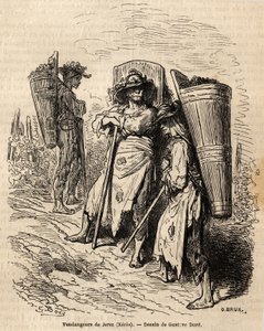 Die Pflücker von Xeres. Zeichnung von Gustave Dore (1832-1883) zur Illustration seiner Reise nach Spanien im Jahr 1862 mit Ch. Davillier. Gravur in 