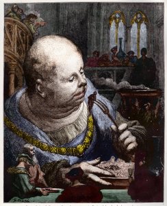 Die Pilger werden in Salaten gegessen - Illustration aus „Gargantua und Pantagruel“ von François Rabelais - Gravur von Gustave Doré