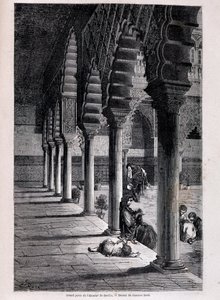 Ansicht des großen Patios des Alcázar in Sevilla - von Doré, in „Tour du Monde“, 2. Halbjahr 1866