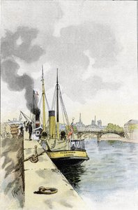 Englische Boote in der Nähe der Brücke der Heiligen-Väter oder Carrousel, Paris. Zeichnung von Gustave Fraipont (1849-1923) aus Saint-Juirs
