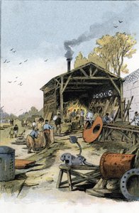Reparaturen von Booten in der Schmiede von Point du Jour bei Boulogne-Billancourt Zeichnung von Gustave Fraipont (1849-1923) aus „La Seine à travers Paris“ von Saint-Juirs