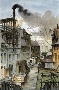 Blick auf den Fluss Bievre vom Port Royal Boulevard, Paris. Zeichnung von Gustave Fraipont (1849-1923) aus „La seine a travers Paris“ von Saint-Juirs von Gustave Fraipont