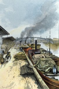 Ansicht des Canal de la Villette in Paris. Zeichnung von Gustave Fraipont (1849-1923) aus Saint-Juirs