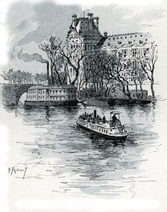 Ansicht des Pavillon de Flore, Louvre-Palast, vom Quai Voltaire, Paris Zeichnung von Gustave Fraipont (1849-1923) aus Saint-Juirs