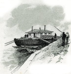 Blick auf das Boot, wo Händler die Seine-Abgabe zahlten, um Waren zu importieren, Quai de Bercy, Paris von Gustave Fraipont