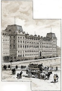 Ansicht des Polizeipräsidiums am Quai des Orfèvres, Paris. Zeichnung von Gustave Fraipont (1849-1923) aus Saint-Juirs