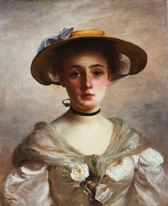 Porträt eines jungen Mädchens mit Strohhut von Gustave Jacquet
