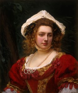 Porträt einer eleganten Dame in einem roten Samtkleid von Gustave Jacquet