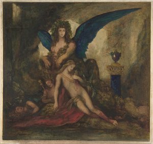 Sphinx in einer Grotte (Dichter, König und Krieger) von Gustave Moreau