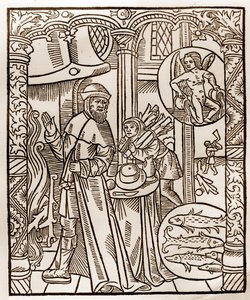 Hirtenkalender - Die Arbeiten der Monate - Februar - Holzschnitt aus dem Buch von 1496, gedruckt von Guy Marchant (Guido Mercator) in Troyes - Holzgravur in „Le grand Calendrier et compost des shepherds“