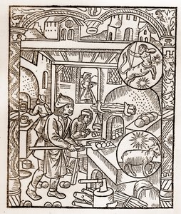 Hirtenkalender - Die Arbeiten der Monate - November - Holzschnitt aus dem Buch von 1496, gedruckt von Guy Marchant (Guido Mercator) in Troyes - Holzgravur in „Le grand Calendrier et compost des shepherds“