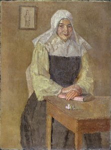 Mere Poussepin sitzt an einem Tisch von Gwen John