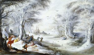 Winterlandschaft mit dem Massaker der Unschuldigen von Gysbrecht Lytens or Leytens