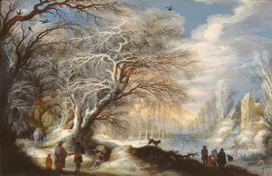 Schlittschuhläufer auf einem Kanal oder Winterlandschaft von Gysbrecht Lytens or Leytens