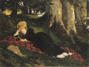 Frau liest im Wald von Gyula Benczúr