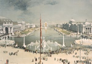 Die Weltausstellung von Chicago, Blick nach Osten vom MacMonnies-Brunnen zum Ehrenhof und Großen Becken, Chicago, Illinois, 1893