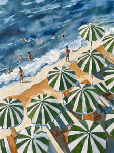 Grün gestreifte Strandsonnenschirme