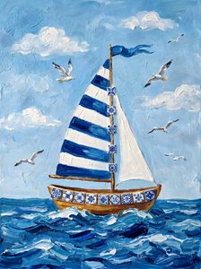 Gestreiftes Segelboot Blauer Ozean