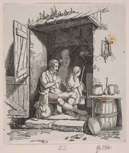 Ein italienischer Musikant, der in einer offenen Tür sitzt von H. C. Henneberg